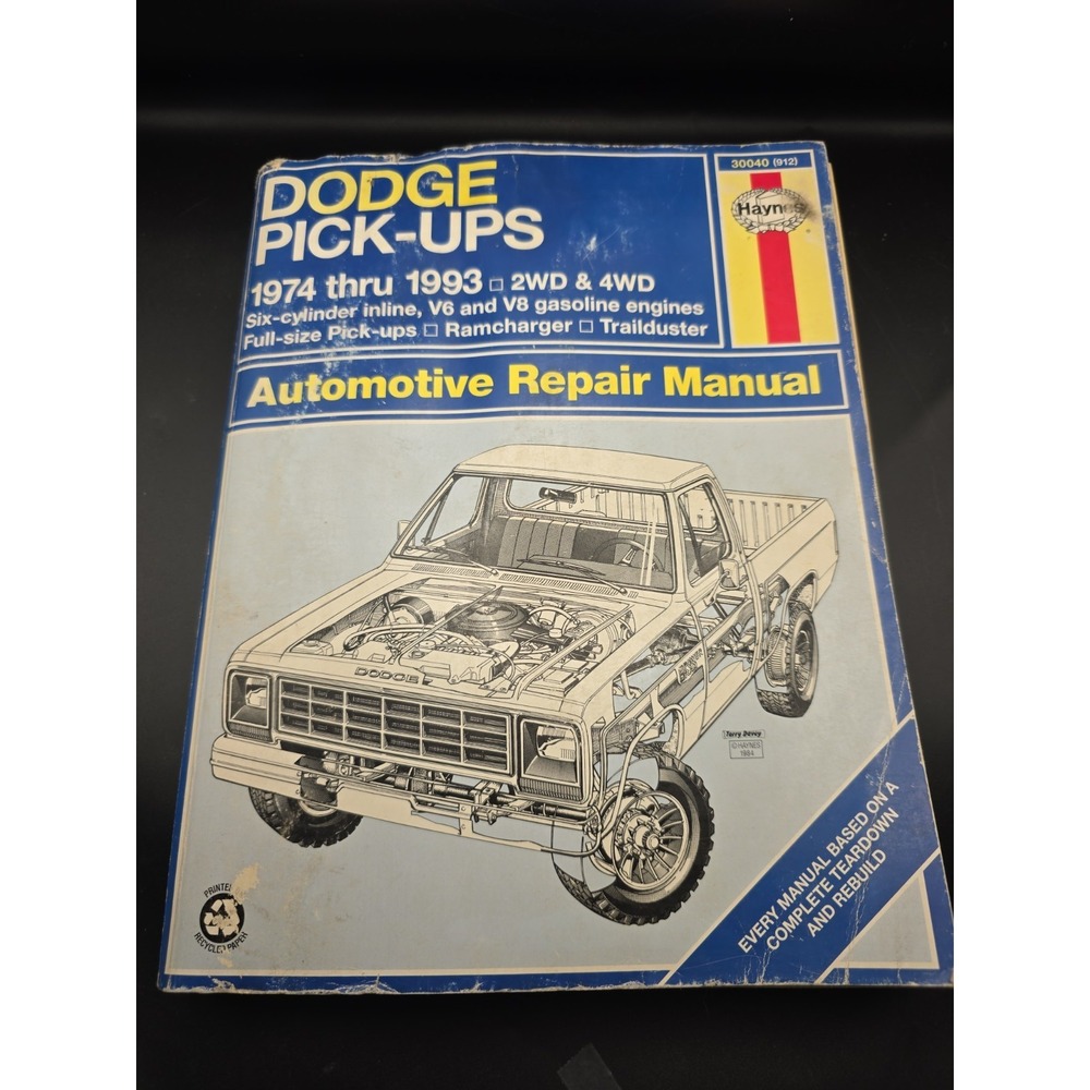 Haynes Repair Manual for Dodge Pick-ups 1974 thru 1993 2WD 4WD Automotive 30040